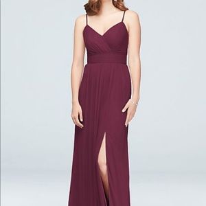 Spaghetti Strap Ruched Waist Mesh Bridesmaid Dress